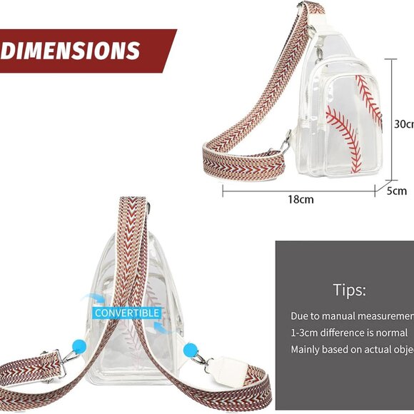 Clear Baseball Bag for Stadium Events Water Resistant Sling Crossbody Purse - Picture 3 of 5